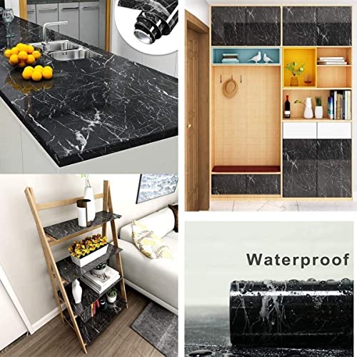 Image of KBR Self-Adhesive PVC 3D Wall Sticker Oil Proof and Waterproof, Kitchen Backsplash Black Stickers Wallpaper for Hotel, Living Room, Bedroom & Cafe Walls (60cm x 200cm, Pack of 2)