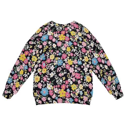 JUNZAN Colorful Flowers Black Big Girls Pullover Hoodie Long Sleeve Outerwear for Kids Athletic 4T2