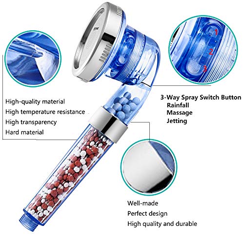 Regadera manual Nosame con filtro, alta presión y ahorro de agua, 3 modos (lluvia, masaje, chorro), caudal 1.6 GPM para piel y cabello secos, diseño moderno miniatura 3