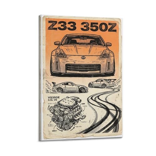 Poster Fairlady Z Z33 350Z - Décoration murale moderne JDM et tableau toile 50x75 cm