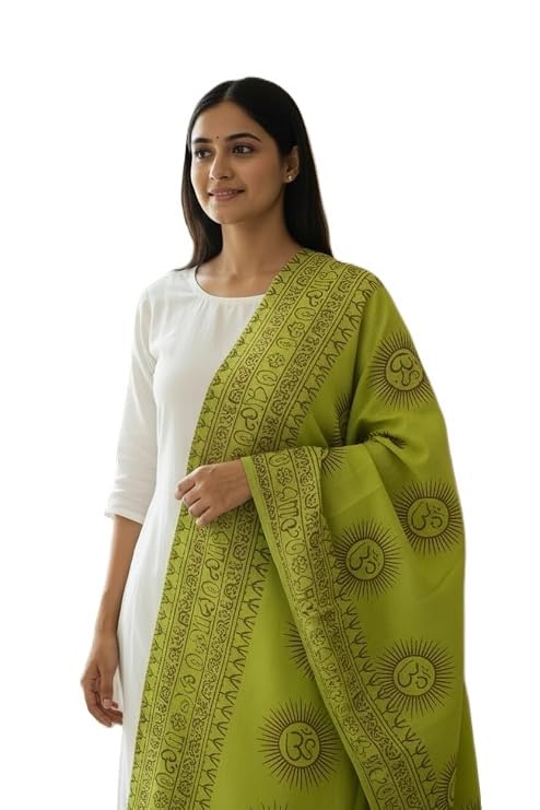 Lime Green Om Sun Mandala Print Rayon Sarong | Hand Screen Print | 200×103 cm-image-23