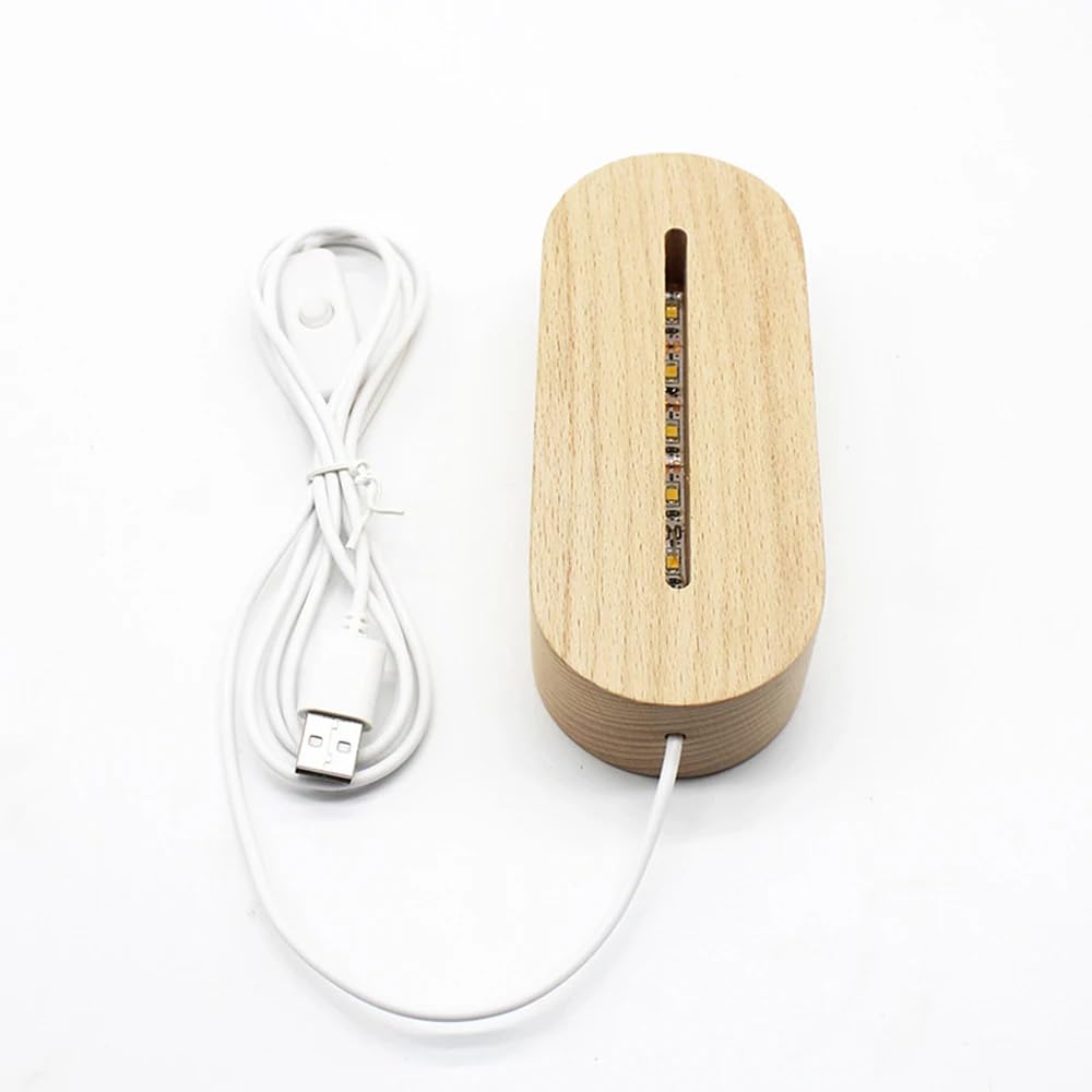HOBULL Wooden Led Light Base for Acrylic Nightlight, LED Wooden Display Stand for Crystal Art, Colorful Light Options Wooden Base