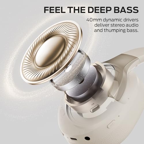 Image of Monster Persona 5th ANC-Wireless Bluetooth Over-Ear Headphones with Microphone, 70H Playtime, Foldable Lightweight Bluetooth 6.0Headphone for Travel /Office(Beige)