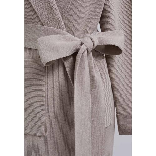 CHICWISH Women's Open Front Cardigan Long Sleeve Notch Lapel Belted Longline Coatigan Ribbed Knit Coat With Pockets4