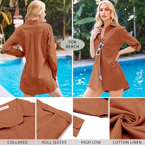 Image of HOTOUCH Women Boyfriend Shirts Button Down Long Sleeve Blouse Cuffed Sleeve Collared Shirt