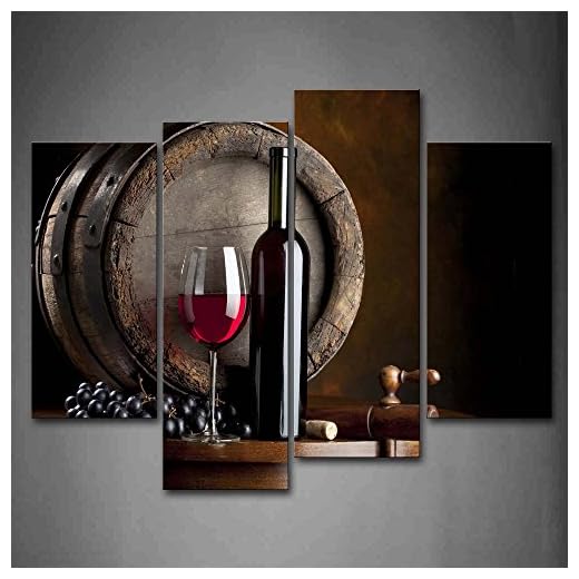 First Wall Art Vino Y Fruta con Vaso Y BarrilPintura de la Pintura de la Pared La impresión de la Imagen en la Lona Comida Fotos de la Obra para la Decoración Moderna del Ministerio del Interior