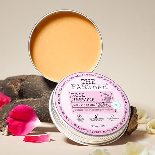 Image of The Bare Bar Rose Jasmine Solid Perfume - 50gm | Floral Fragrance| Odor & Sweat Control | Natural formula and Chemical free| Good for all skin types | Travel Mini Size Solid Perfume for Men & Women
