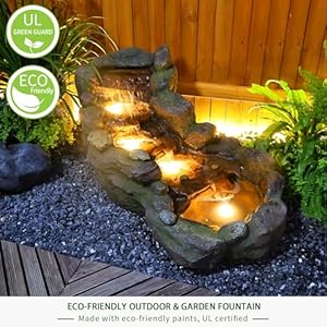 Gardenoutdoorwaterfountain421lfloorstandingtieredrockoutdoorfountainswithledlightsandpumpforgardenbackyarddeckpatioporchandhomeartdecor Urban Country Home Decor Garden outdoor water fountain 421 l floor standing tiered rock outdoor fountains with led lights and pump for garden backyard deck patio porch and home art decor urban country home decor
