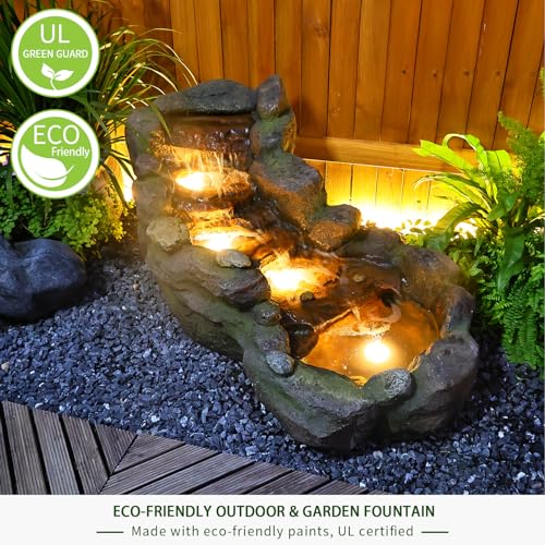 Gardenoutdoorwaterfountain421lfloorstandingtieredrockoutdoorfountainswithledlightsandpumpforgardenbackyarddeckpatioporchandhomeartdecor Urban Country Home Decor Garden outdoor water fountain 421 l floor standing tiered rock outdoor fountains with led lights and pump for garden backyard deck patio porch and home art decor urban country home decor