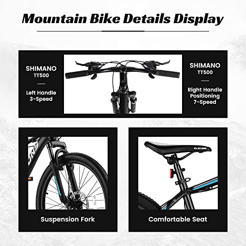 Rycheer Elecony 24/26 Inch Mountain Bike Aluminum Frame Mountain Bicycle With Daul Disc Brakes Shimano 21 Speed Front Suspension For Teenagers Adult (26 Inch, Black) #TOP5