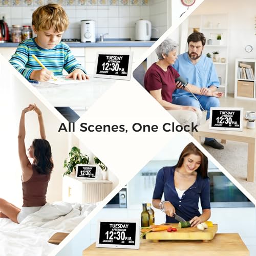 Image of 10.1'' Digital Clock With Date And Time, Dementia Clock, Large Display Alarm Clock For Seniors, 10Reminders, 6Alarms, Auto-Dimming, Auto DST, Remote Control, Gifts For People With Dementia, White