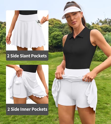 ATTRACO Saias de tênis femininas com shorts e bolsos, shorts atléticos de golfe recortados, Branco,