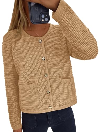 PRETTYGARDEN Women Knit Cardigan Sweaters Fall Fashion Long Sleeve Open Front Button Down Trendy Casual Jacket Winter Clothes
