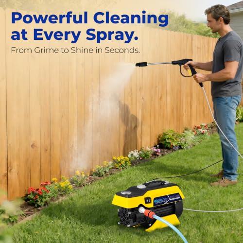Image of Woscher 879 Waterpro High Pressure Washer, 2400 Watts, 240 Bars, 10L / Min Flow Rate, 8 Metres Outlet Hose, Portable, for Car, Bike and Home Cleaning Purpose, Black & Yellow