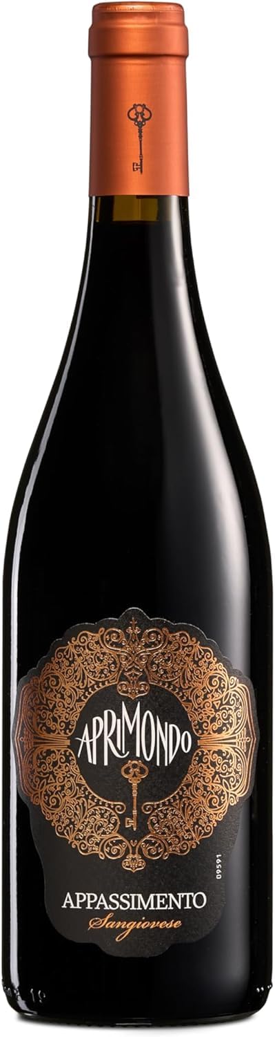 Aprimondo Sangiovese Appassimento, Italienischer Rotwein mit Typischem Bouquet mit Brombeer- und Kirschnoten, 14,5% Vol., 750 ml Flasche