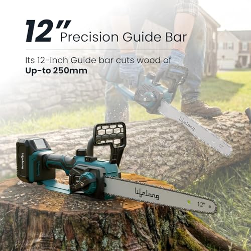 Image of Lifelong 21V Cordless Chainsaw Machine | Brushless Motor | 12 inch Guide Bar | 5000 RPM | 2 x 4.0Ah Batteries | Tree Cutter Tool | Wood Cutting Machine Home | Wood Cutter Tool Machine | Gardening DIY Use