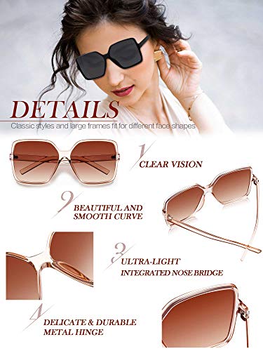 Weewooday 6 Pairs Oversized Square Sunglasses Multicolor Retro Irregular Vintage Sunglasses Wide Oversized Shades for Women3