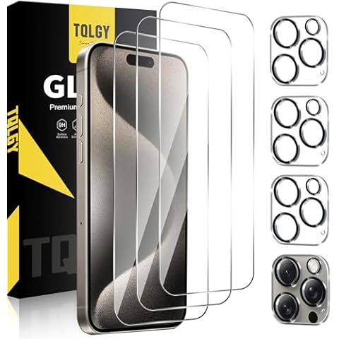 TQLGY for iPhone 15 Pro Max Screen Protector, Tempered Glass Screen Protector for iPhone 15 Pro Max 6.7 inch with Camera Lens Protector, Dynamic Island Compatible, Ultra HD, 9H Hardness, Case Friendly Cover