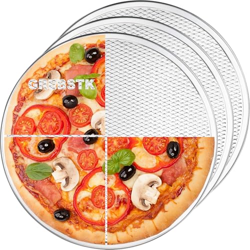 GREBSTK 3 Pack 12 Inch Pizza Baking Screens, Seamless Aluminum Pizza Mesh Pan Set, Non-Stick Restaurant-Grade Oven Trays for Home Kitchen and BBQ, Reusable Pizza Crisper Solution GREBSTK 3 Pack 12 Inch Pizza Baking Screens, Seamless Aluminum Pizza Mesh Pan Set, Non-Stick Restaurant-Grade Oven Trays for Home Kitchen and BBQ, Reusable Pizza Crisper Solution