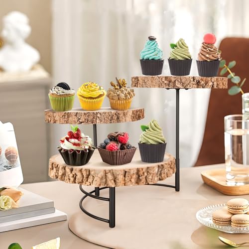 Qianly Wooden Cake Stands 3 Tier Serving Platter for Entertaining Birthday Cake - Cosy Home Interiors Qianly Wooden Cake Stands 3 Tier Serving Platter for Entertaining Birthday Cake - Image 5