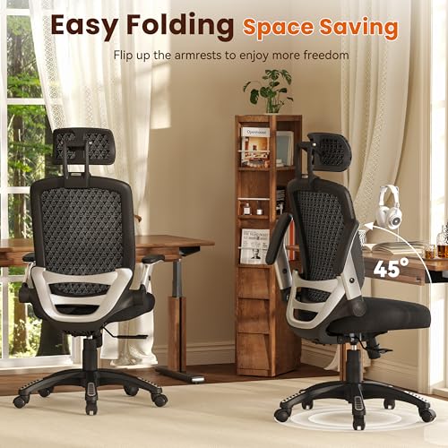 Image of GABRYLLY Ergonomic Office Chair, High Back Home Desk Chair with Flip-Up Arms, 3D Headrest, Thick Sponge Seat &90-120 Recline, Big and Tall Mesh Executive Chairs for Man Woman, Midnight-Cloud