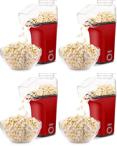 Image of Dash Fresh Pop Popcorn Maker - Oil-Free,Air Popcorn Popper - With Measuring Cup & Recipe Guide - Perfect for Movie Nights - 16 Cups,Red,(Pack of 4)