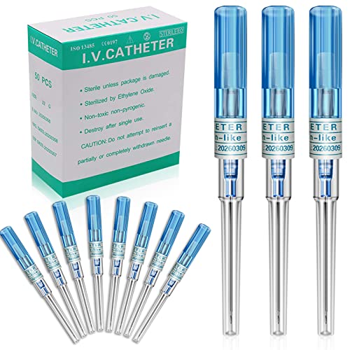 Autdor 22G Catheter Piercing Needles 50PCS Disposable Hollow Needles IV Catheter Needles for Ear Nose Lip Navel & Cartilage Piercing Professional Body Piercing Supplies