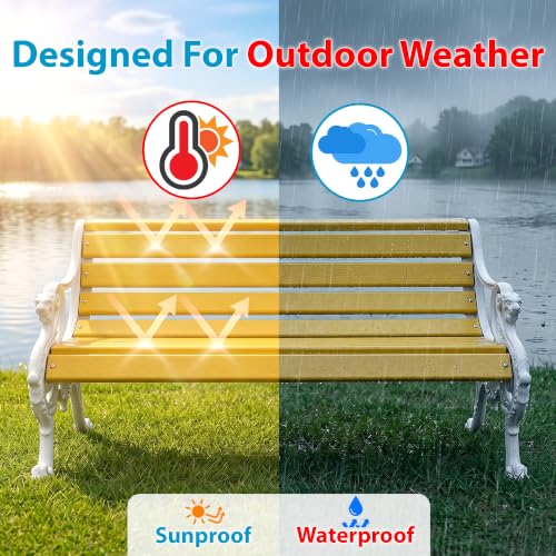Image of BRISHI 3 Seater Cast Iron FRP Garden Bench for Indoor & Outdoor Park /Patio /Living Room /Terrace /Balcony (Yellow+ White)