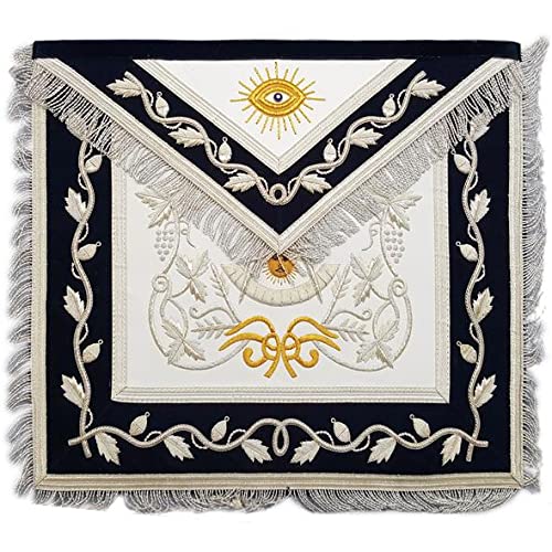 Delantal Masonic Regalia pasado maestro oro y plata mano único masones Regalia bordado delantal, Azul Marino-Plata