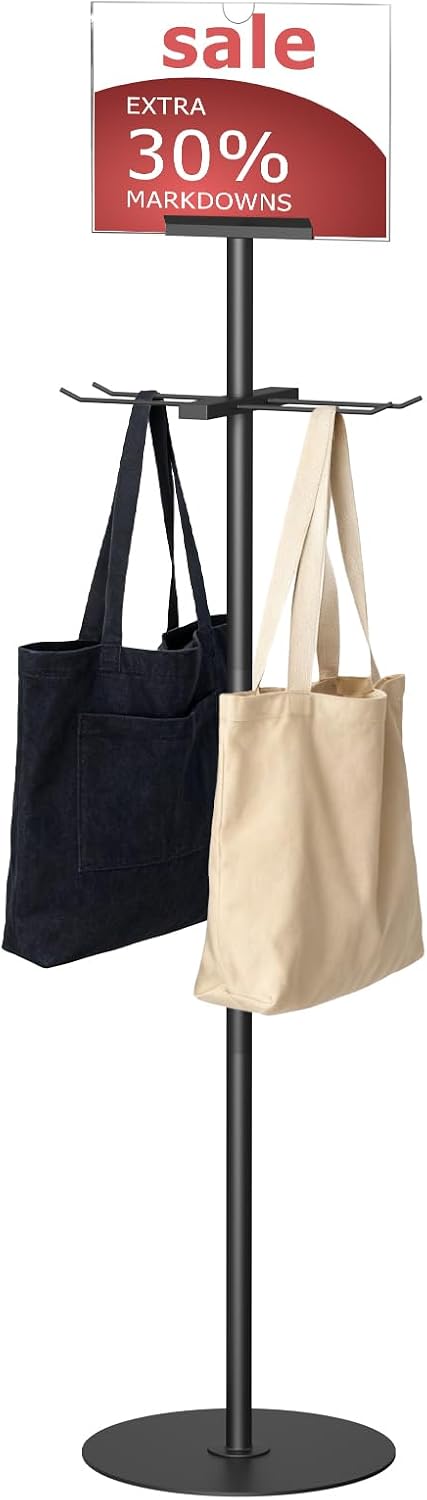 Aulin Metal Shopping Bag Rack with Sign Frame- Heavy Duty Retail Shopping Bag Holder for Store Malls,Vendor,Boutique,Trade Show Display Rack Stand, Detachable & Space-Saving