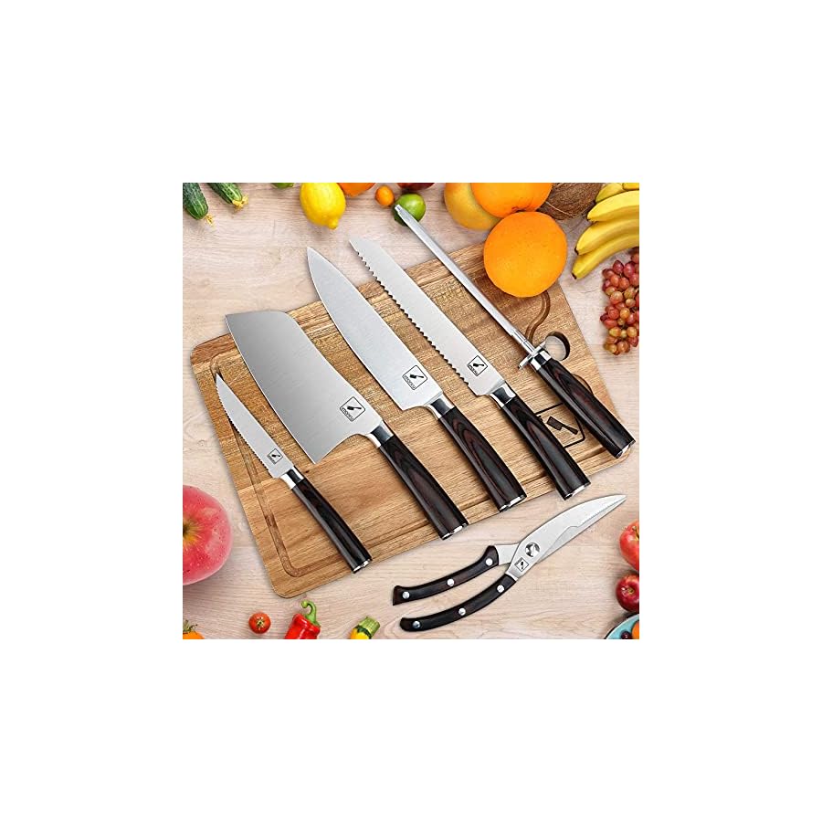 Japanese Knife Set, imarku 11-Piece Professional Kitchen Knife Set with Block, Stainless Steel Chef Knife Set with Wooden Cutting Board, Knife Sharpener, Gifts for Men and Women