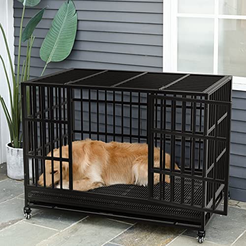 LEMBERI 48/38 inch Heavy Duty Indestructible Dog Crate, Escape Proof Dog Cage Kennel with Lockable Wheels,High Anxiety… - Image 8