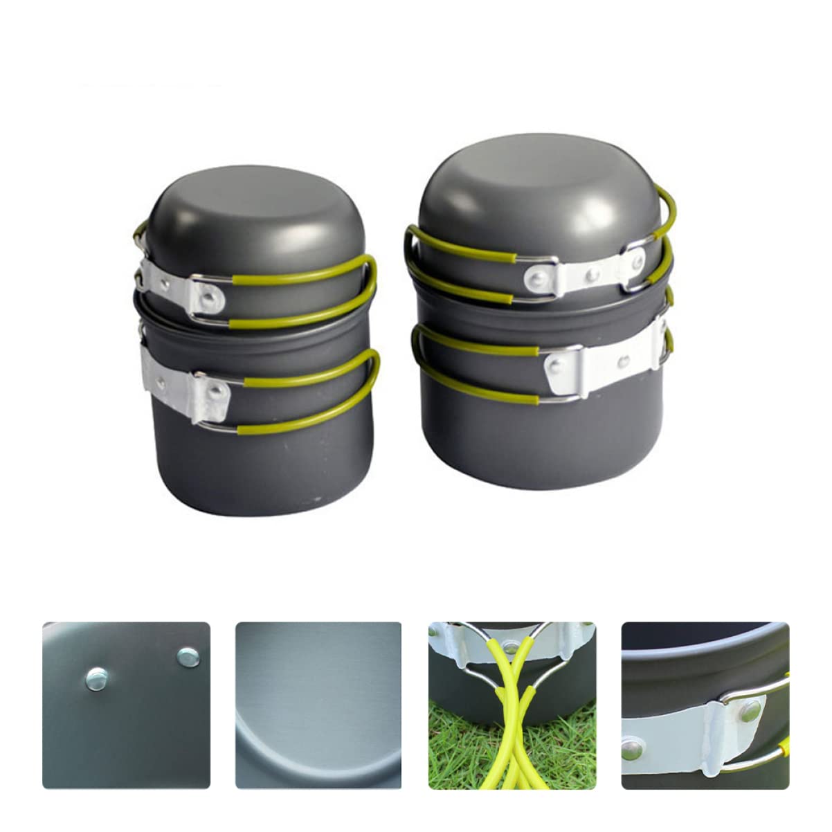 KOMBIUDA 1Set Portable Outdoor Camping Cookware Lightweight Aluminium Alloy Pots with Collapsible Handle for Hiking Backpacking and Picnics Essential Camping Utensils
