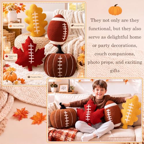 Image of HunnmingRe 4 Pcs Christmas Throw Pillows Fall Football Plush Pillows Winter Holiday Cushion Soft Decorative Cushions for Couch Bedroom Living Room Thanksgiving Xmas Decor (Earthy Color,Fall Football)