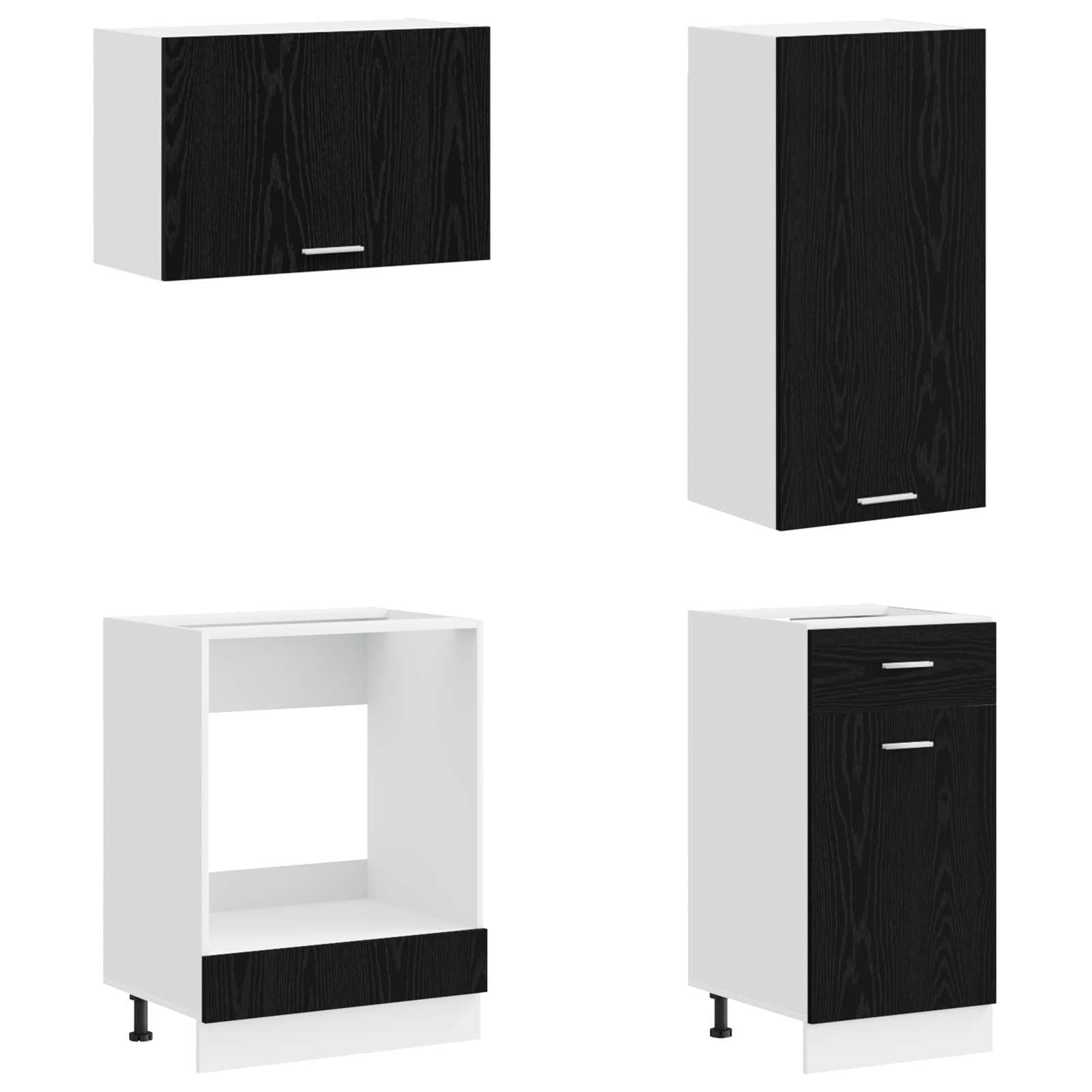 Küchenzeile Lyon 8-teiliges Küchenschrank Set, Moderne Einbauküche aus Holzwerkstoff, Küchenblock mit Hängeschränken und Unterschränken, Schwarze Eiche