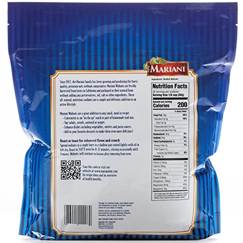 Mariani Nut - Shelled Premium California Walnuts - Gluten Free, Kosher Certified - Stand Up Bag #TOP1
