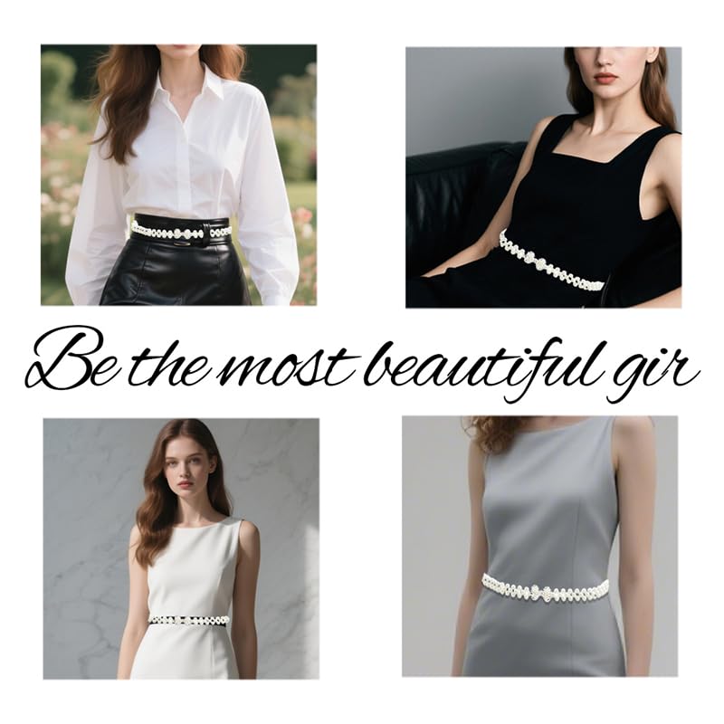 Pearl Chain Belts for Women Fashion Stretch Dress Belts Elastic Waist Belt Wedding Dress Sash Belt Buckle Pearl Chains Waist Chain for Dress Bow Tie Body Chains for Women Wedding Accessories4