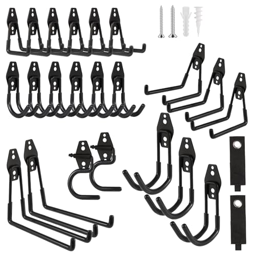 ZexHok Garage Hook Heavy Duty Wall Storage Hangers, 24 Pack Garage Storage Hooks Steel Tool Black for Ladders, Ropes, Garden Tools