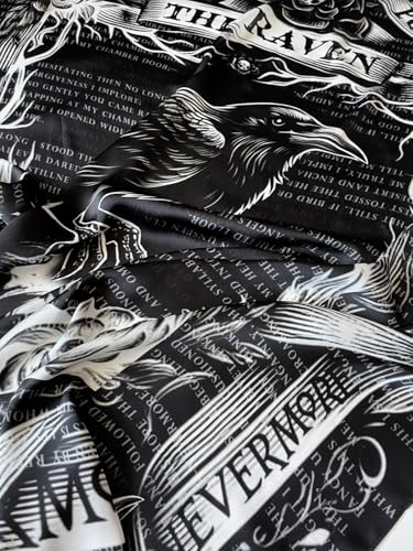 Universal Zone Raven by Edgar Allan Poe Square Satin Scarf - Black Goth Gothic Shawl with Nevermore Pattern4