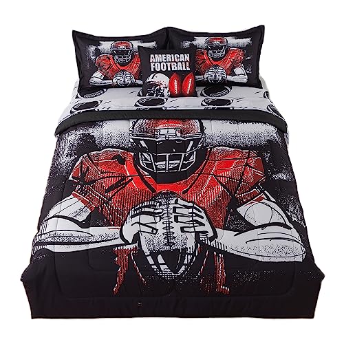 qjmiaofang 6Pcs Football Comforter Set Twin Kids Football Bedding for Boys Teens Sport Themed Bed in A Bag with Balls Sheets All Season American Rugby Player Printed Bed Set for Home Decor