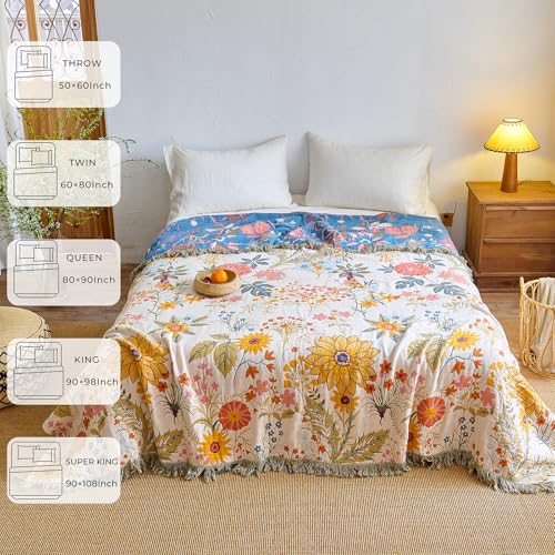 Image of Ultra Soft Fall Boho Throw Blanket,Colorful Floral, 60 inchx80 inch