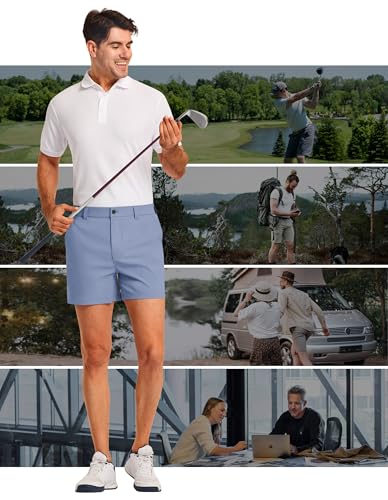 Image of PULI Golf Shorts Men 5 Inch Inseam Stretch Casual Dress Shorts with Pockets Waterproof Lightweight Quick Dry