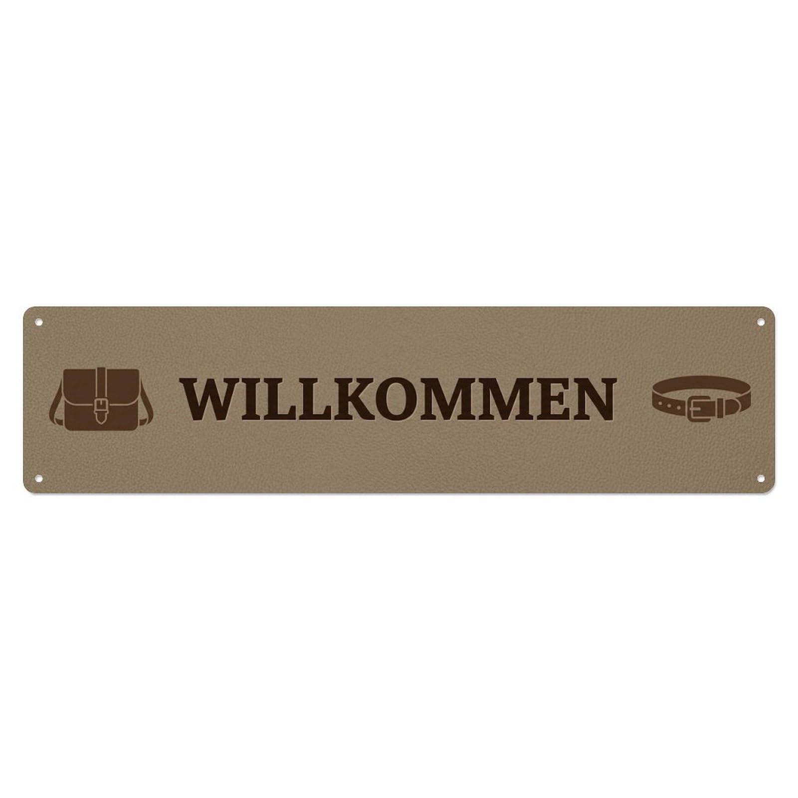Warm Taupe Leather Goods Boutique Welcome Metal Tin Sign Plaque Wall Decor for Cafe, Club Bar, Office, Home Garden Metal Poster 4x16Inch
