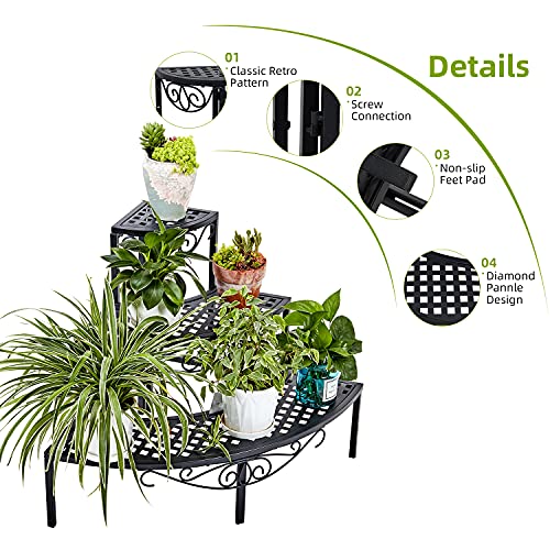 Qusimi 3 Tier Metal Plant Stand,Rectangle Or Round Decorative Flower Step,Garden Shelf Flower Pot Holder Storage Organizer Rack For Indoor Outdoor Use #TOP4