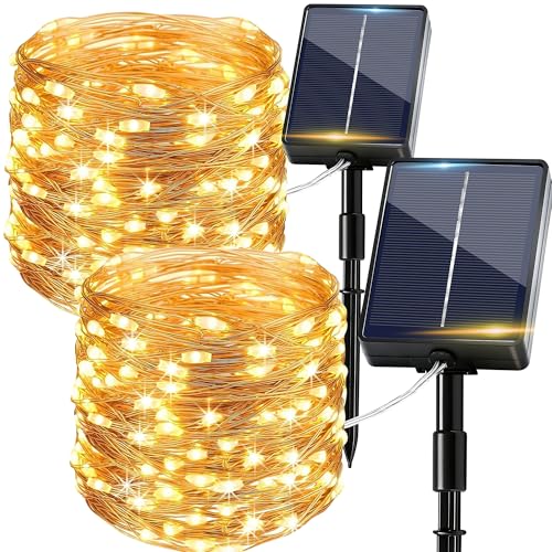 Solar String Lights Outdoor Garden 2Pack 12M/39FT 120 LED Indoor Outdoor Fairy Lights Solar Powered Garden Light Waterproof 8 Modes Bright Copper Wire Light for Patio Yard Balcony Party Decor