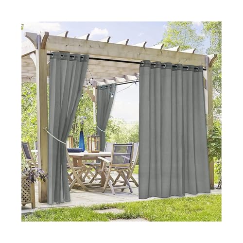 LIZHAYG Gazebo Curtains 2/4PCS Outdoor Sheer Curtains, Waterproof, Light, Semi-Sheer, Grommet Top For Courtyards, Terraces, Swimming Pools, Balconies(Grey,W54xH108(inch)-4PCS)