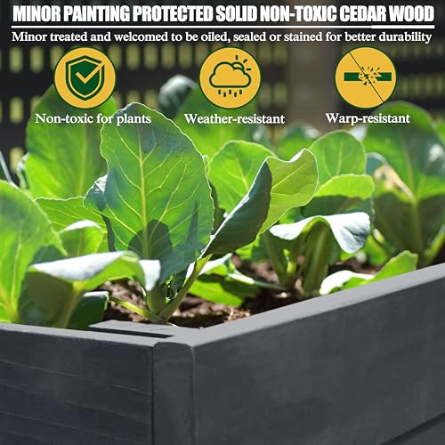Image of BlueWish Cedar Raised Garden Bed, 28.5 inch H Raised Garden Bed with 837 lbs Capacity, Detachable Liner, Planter Box for Gardening, Vegetable, Flower, Hub, Grey