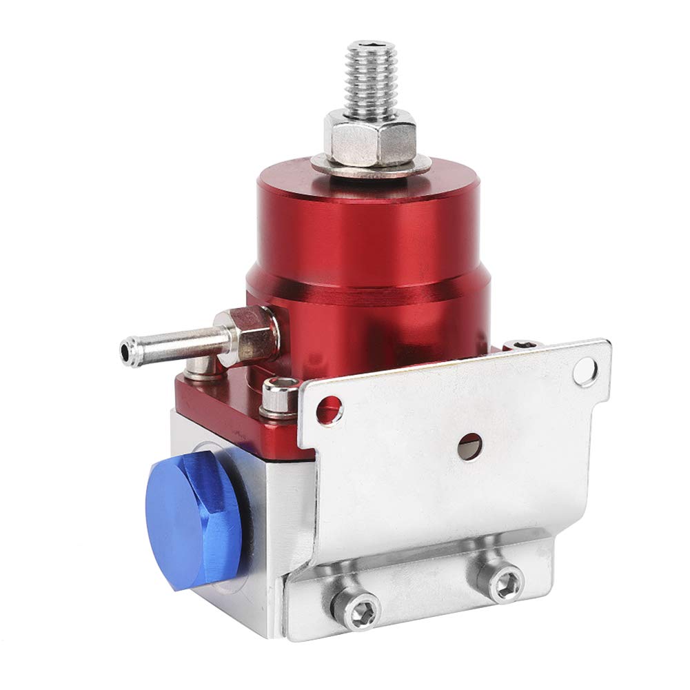 KIMISS Regolatore di pressione carburante universale regolabile per auto, kit manometro per carburante in acciaio inox 304 con manometro 100PSI(rosso + argento)=regolatore pressione benzina