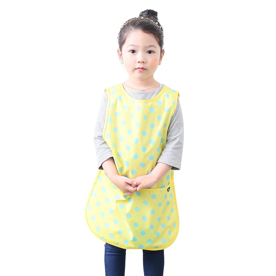 Kids Waterproof Art Tabard | Sleeveless Messy Play Painting Smock for Toddlers | Size SโXL | Kids Artist Apron for School, Daycare, Crafts, Yellow Dot (01-M) โ image 1