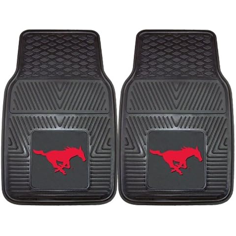 FANMATS 13010 SMU Mustangs 2-Piece Heavy Duty Vinyl Car Mat Set - 17" x 27", Front Row Floor Mats, All Weather Protection, Universal Fit, Deep Resevoir Design Cover